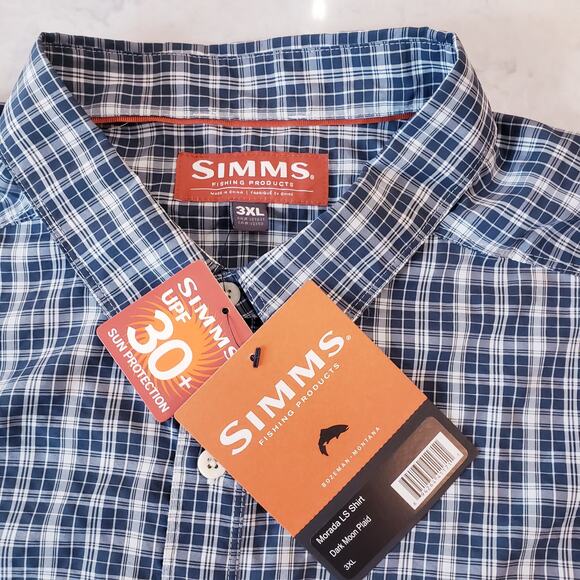 NWT SIMMS Morada Long Sleeve Shirt Dark Moon Plaid Men's Size 3XL Lightweight - Picture 3 of 11
